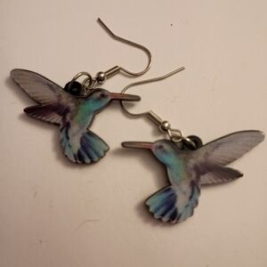 Elegant Hummingbird Earrings in Blue and Purple